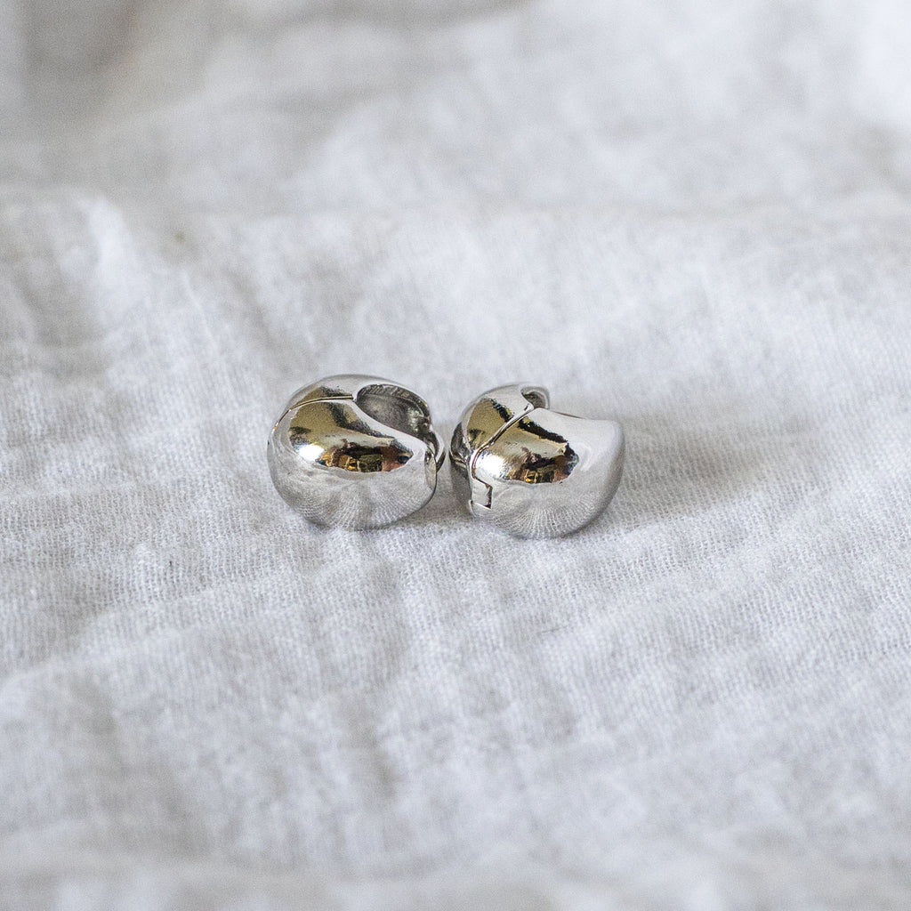 Chunky Dome Huggie Hoops Silver