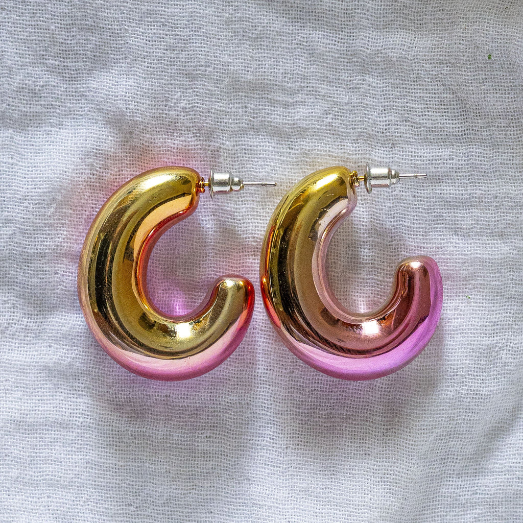 Ombré Pink & Gold Hoop Earrings - Statement C-Hoops