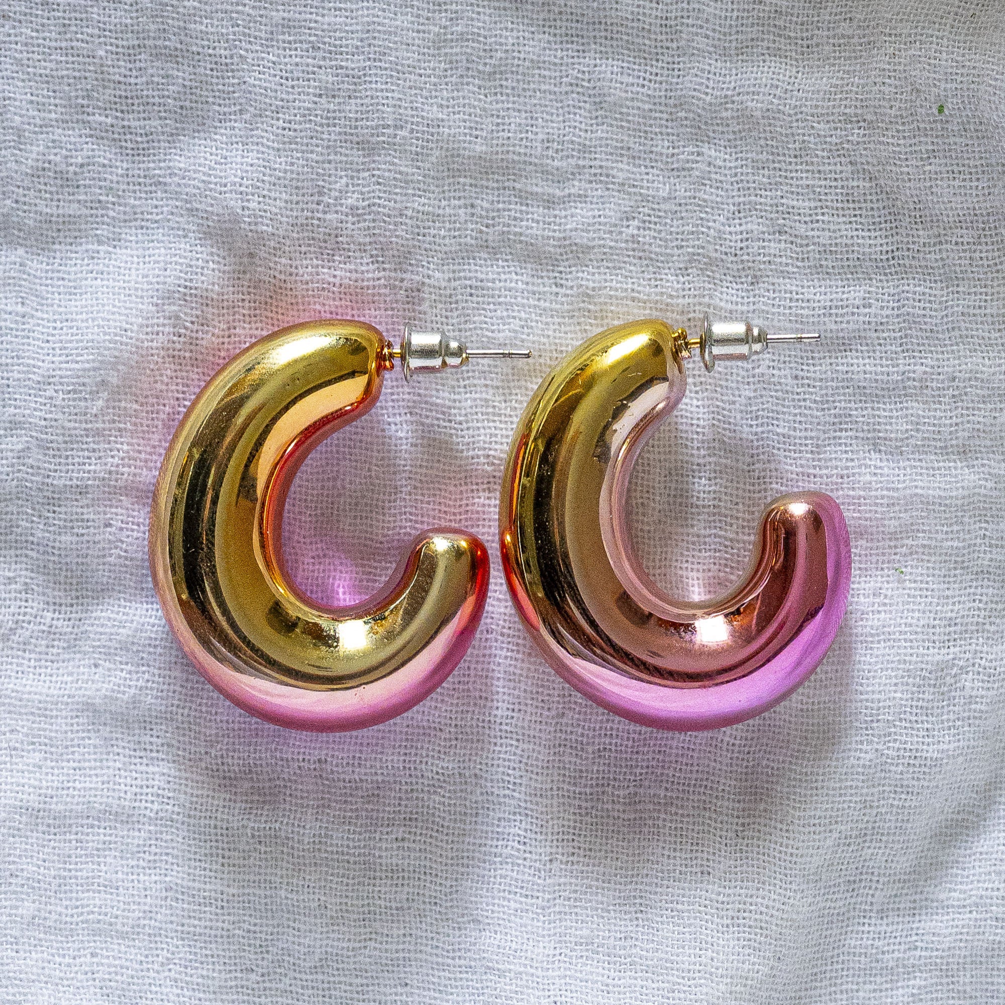 Ombré Pink & Gold Hoop Earrings - Statement C-Hoops