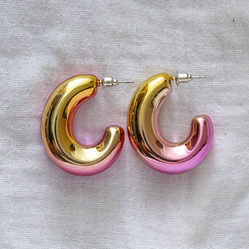 Ombré Pink & Gold Hoop Earrings - Statement C-Hoops