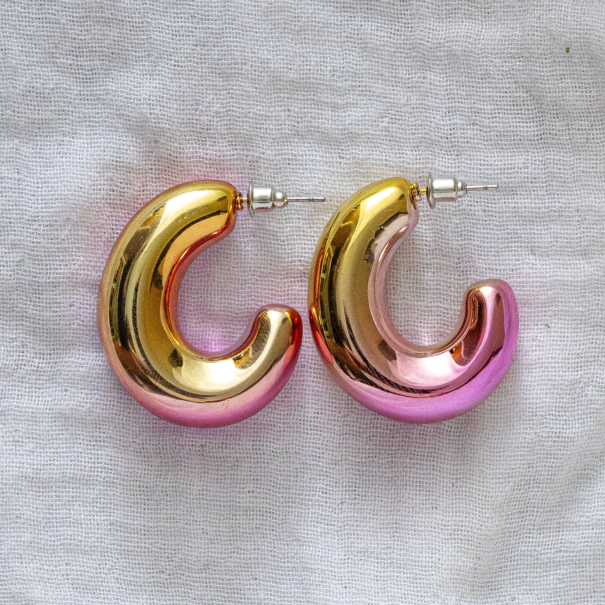 Ombré Pink & Gold Hoop Earrings - Statement C-Hoops