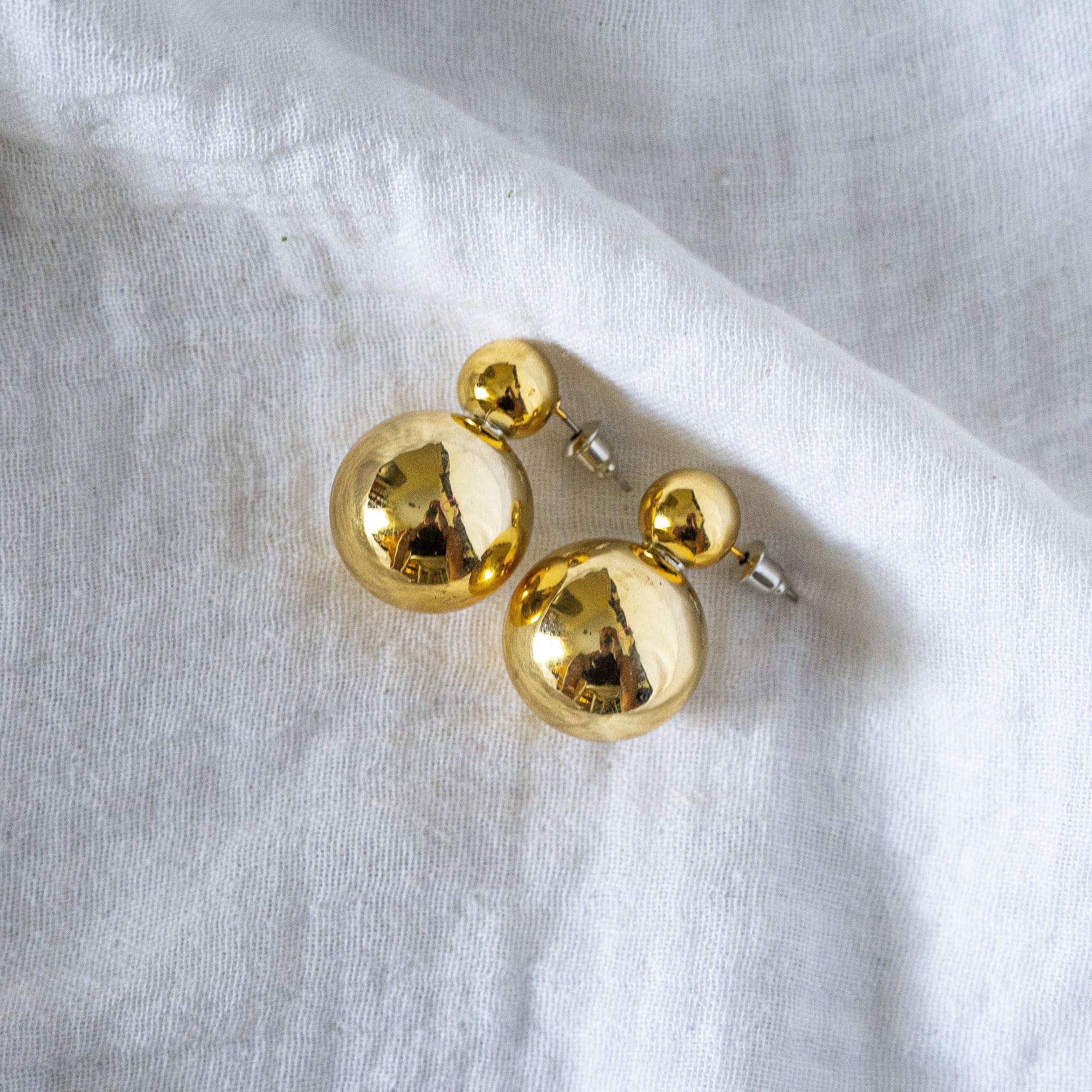 Double Ball Stud Earring Gold