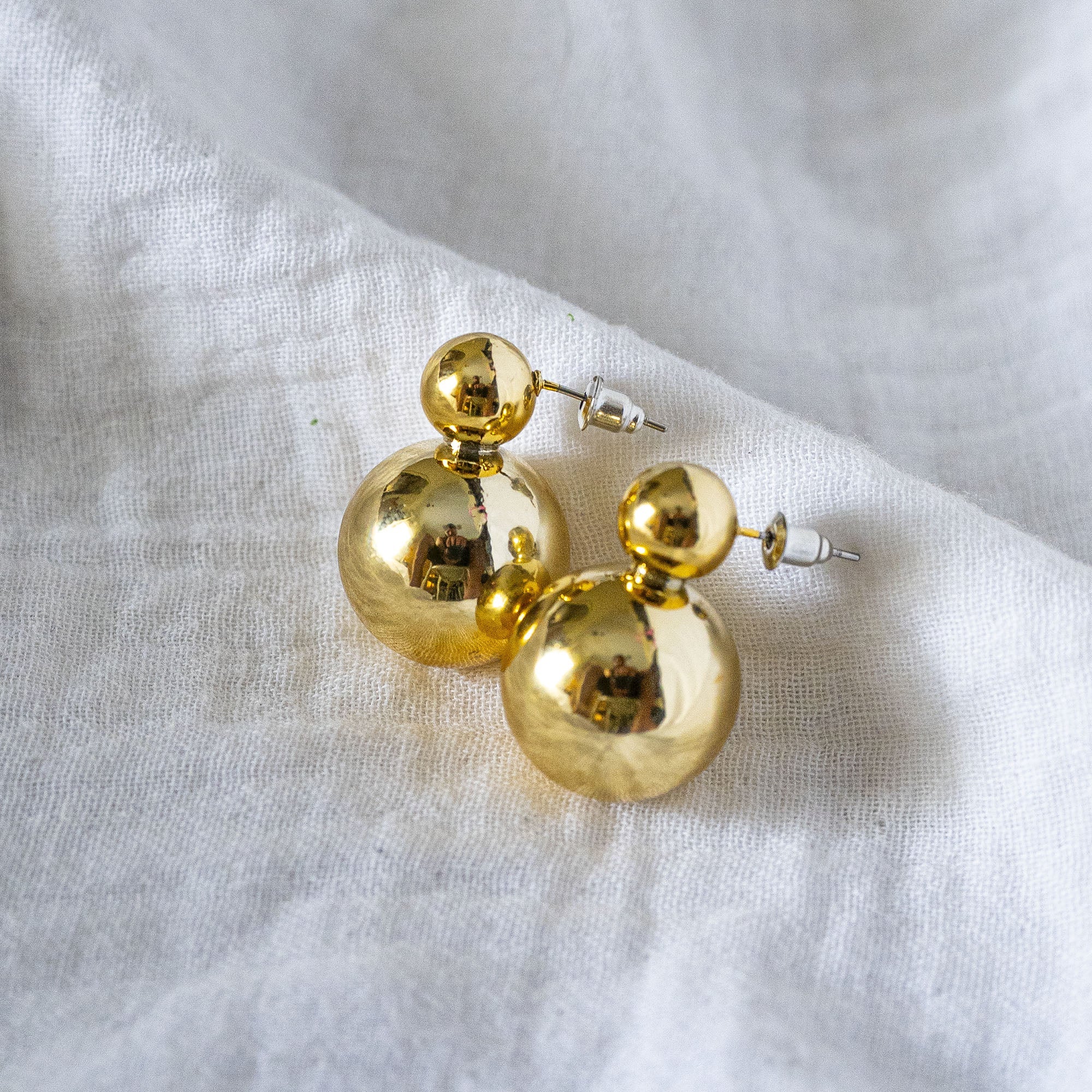 Double Ball Stud Earring Gold