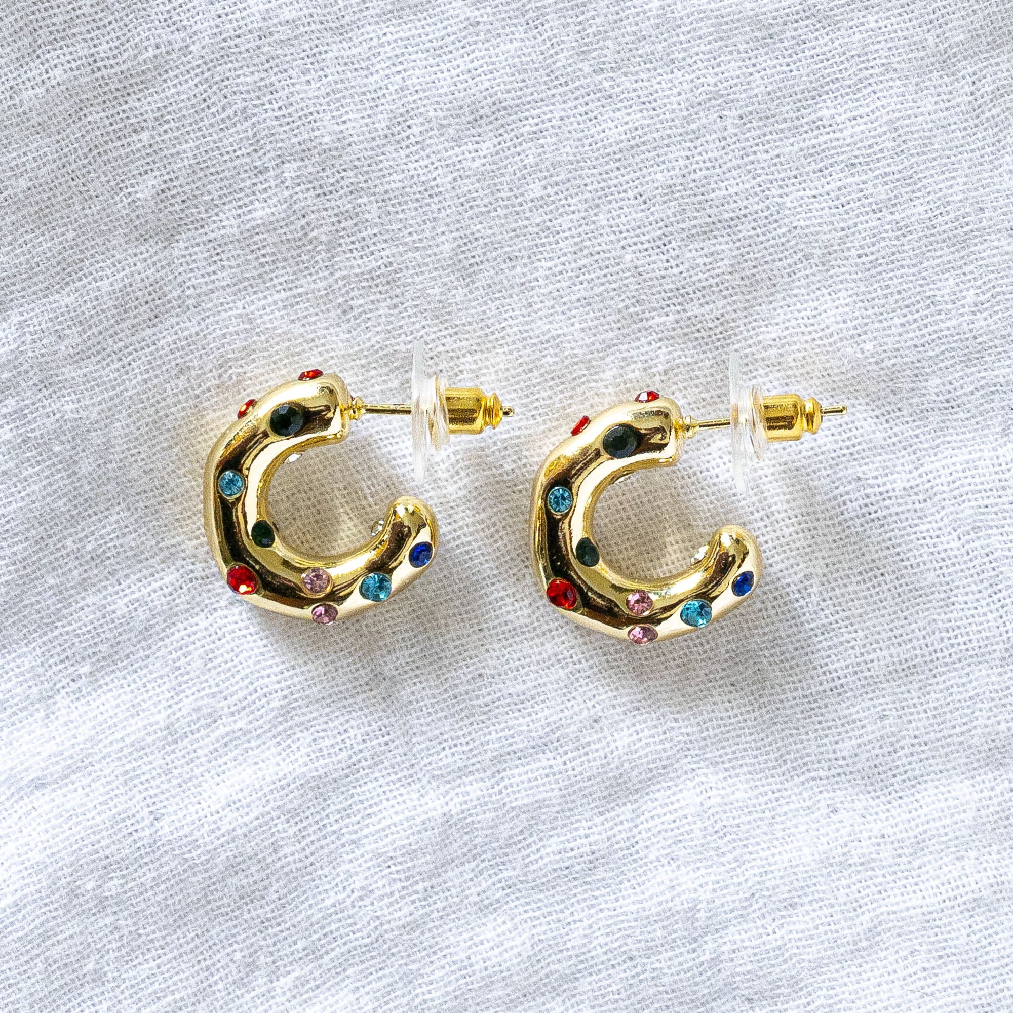 Rainbow Gemstone Mini-Hoop Earrings Gold