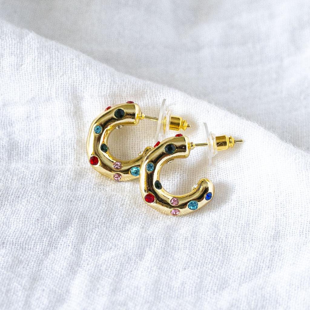 Rainbow Gemstone Mini-Hoop Earrings Gold
