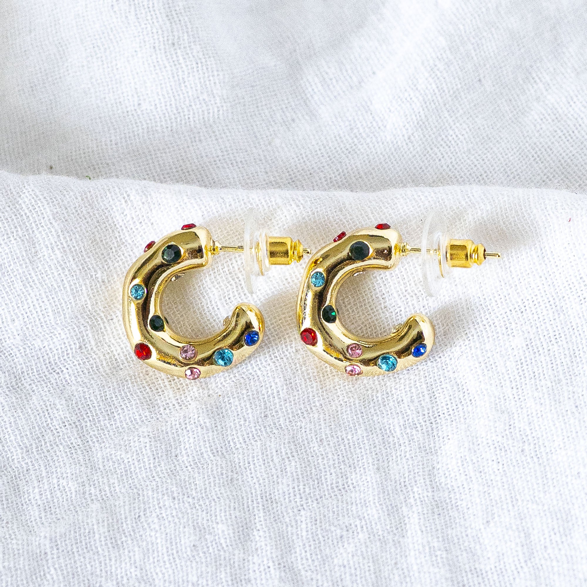 Rainbow Gemstone Mini-Hoop Earrings Gold