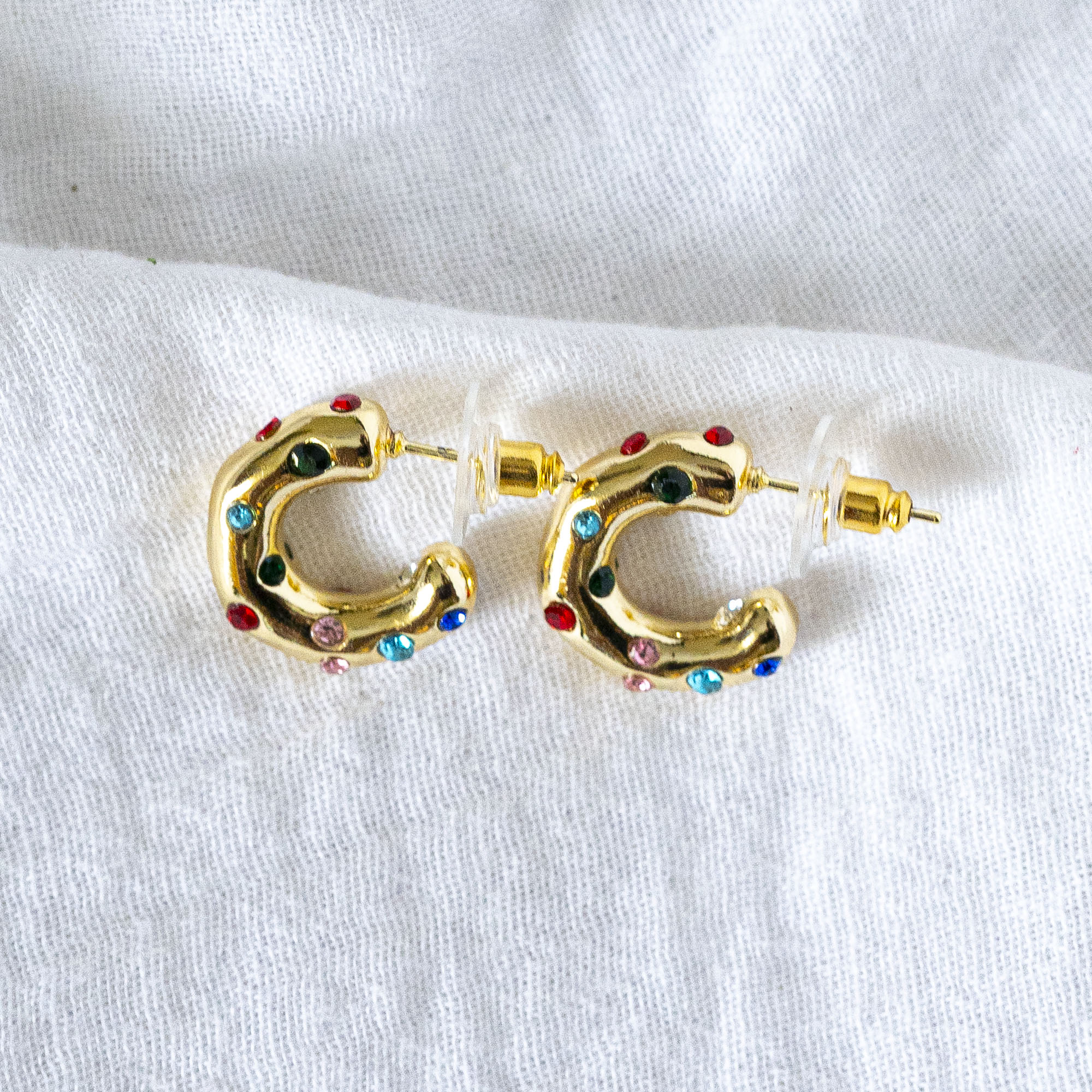 Rainbow Gemstone Mini-Hoop Earrings Gold