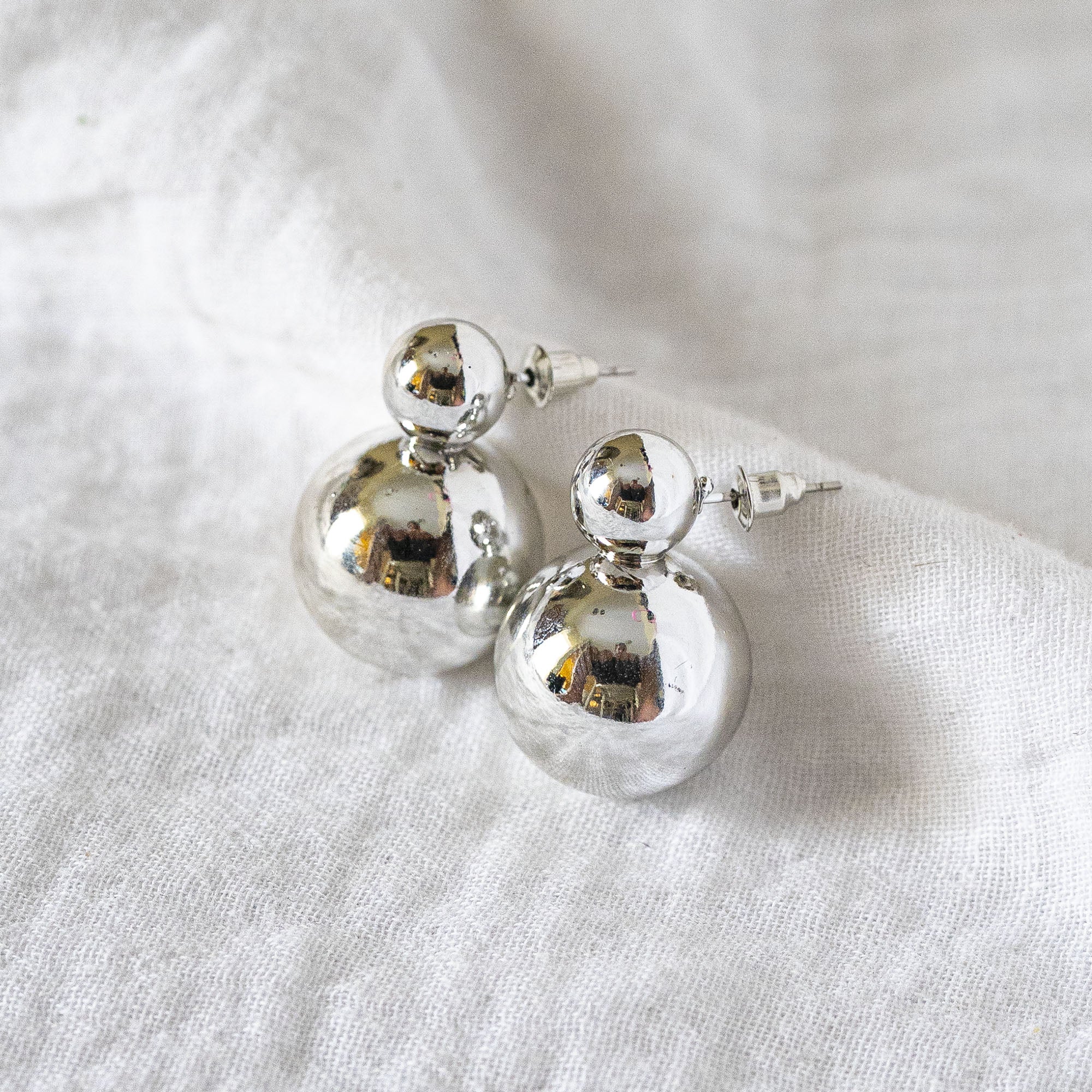 Double Ball Stud Earring Silver