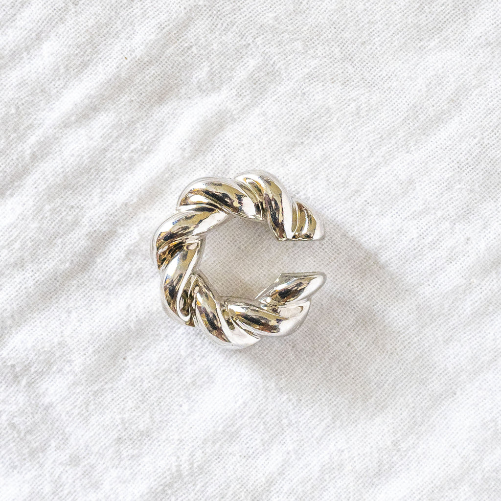 Chunky Twisted Braid Ear Cuff Silver