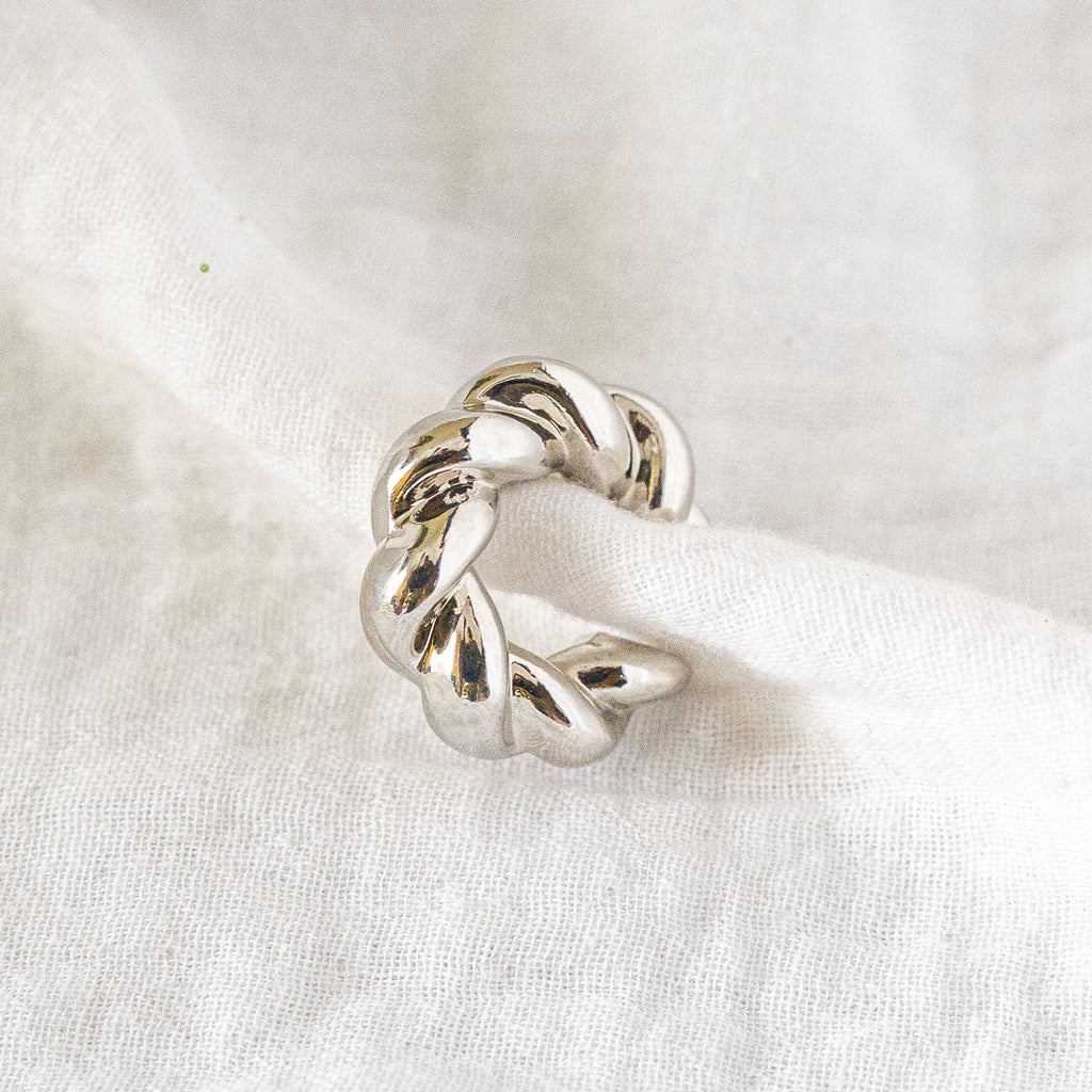 Chunky Twisted Braid Ear Cuff Silver