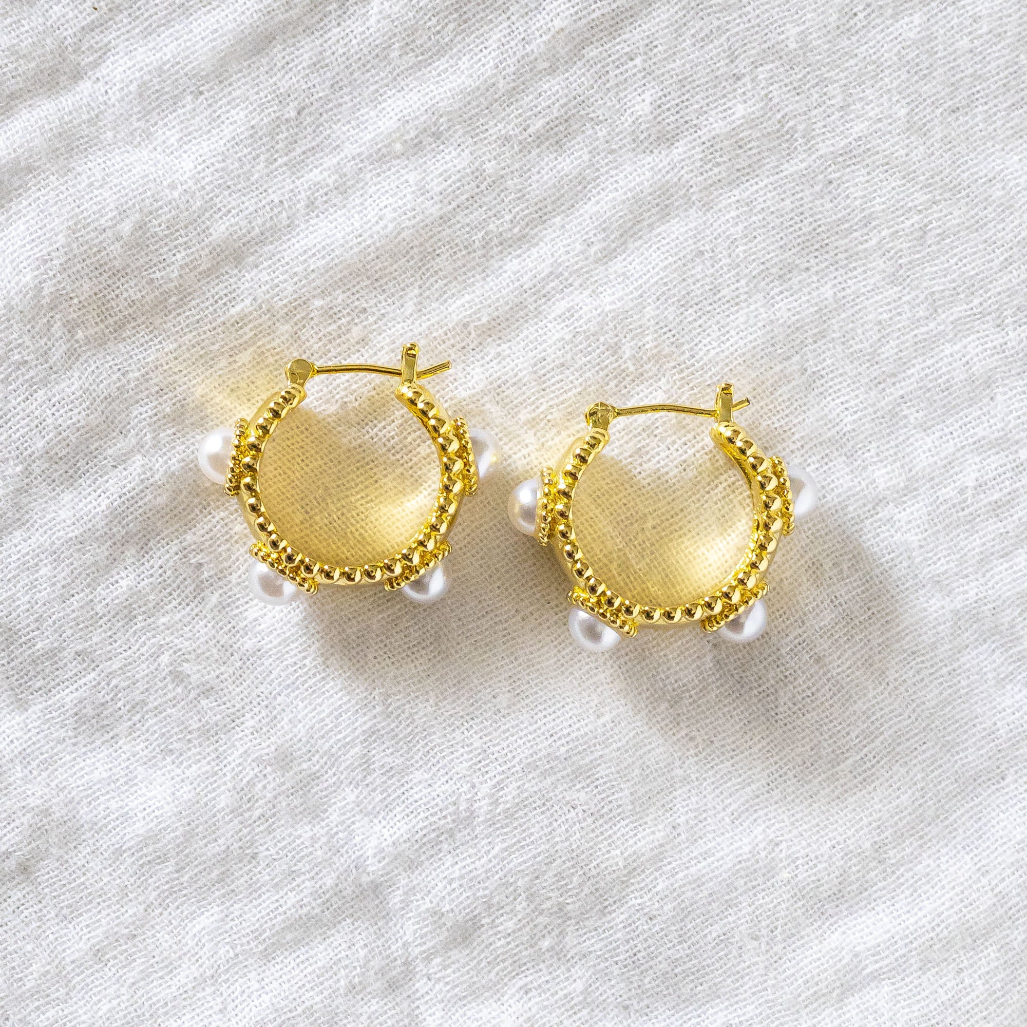 Beaded Pearl Mini-Hoop Earrings Gold