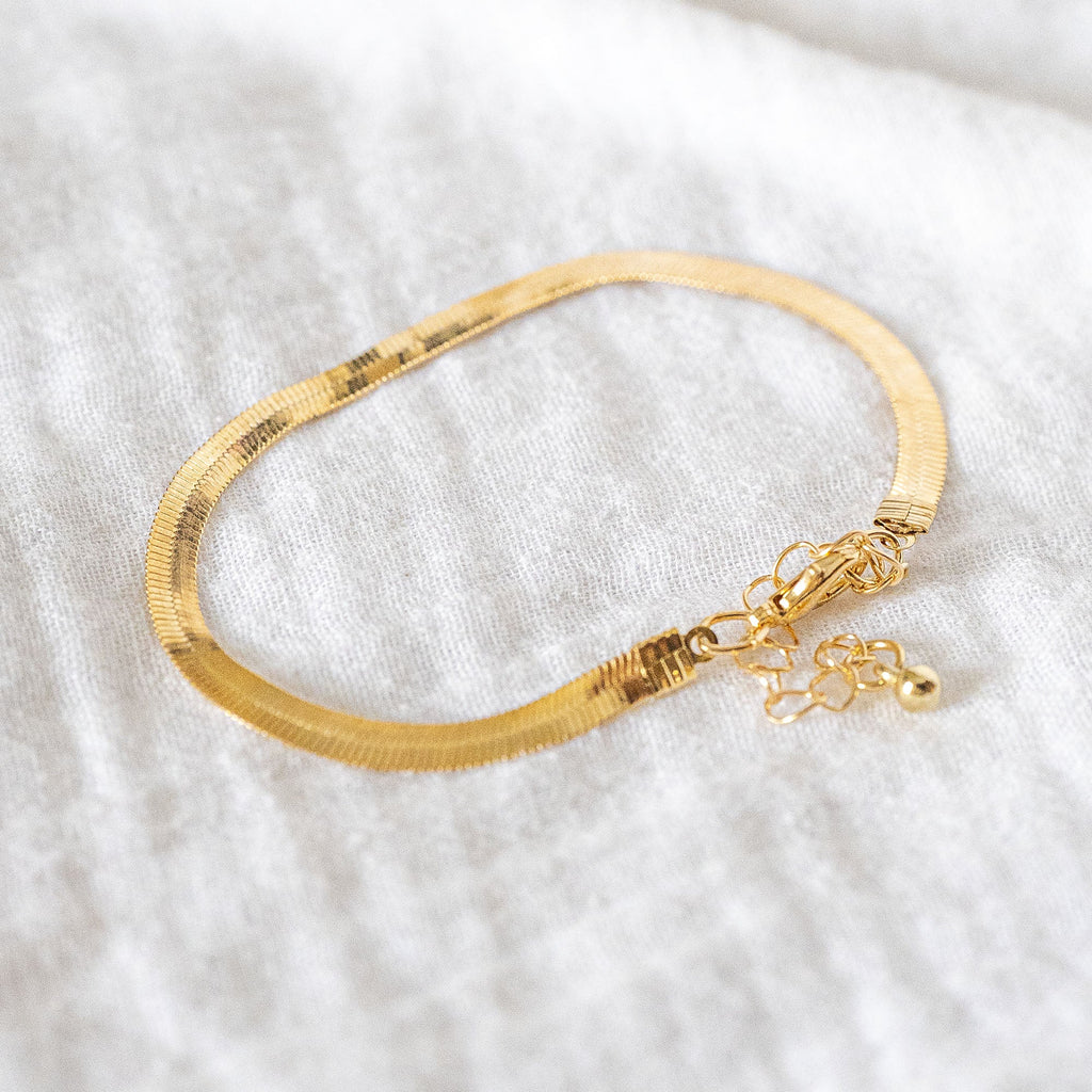 Herringbone Bracelet - Flat Snake Chain - Minimalist Dainty Jewelry Gold