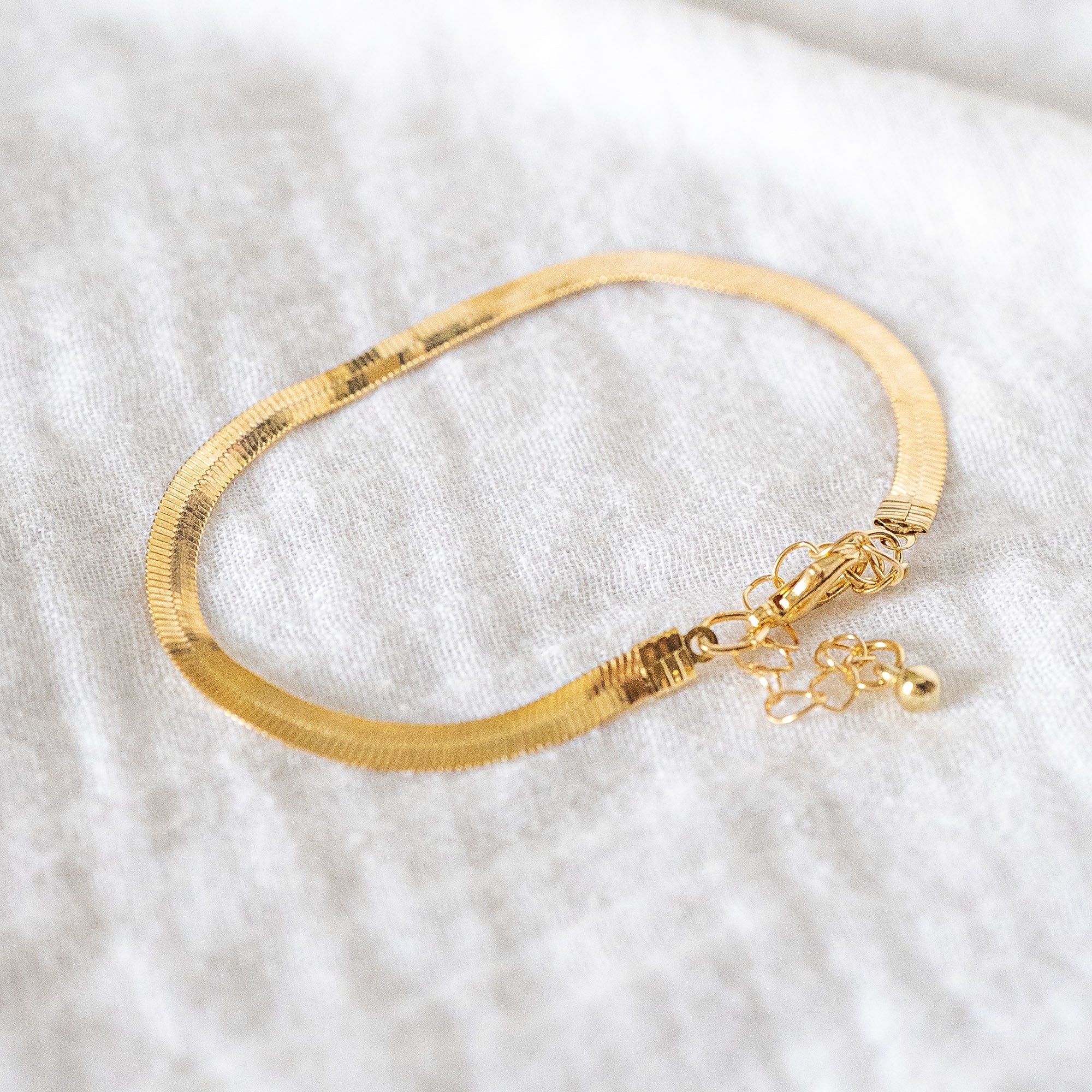 Herringbone Bracelet - Flat Snake Chain - Minimalist Dainty Jewelry Gold