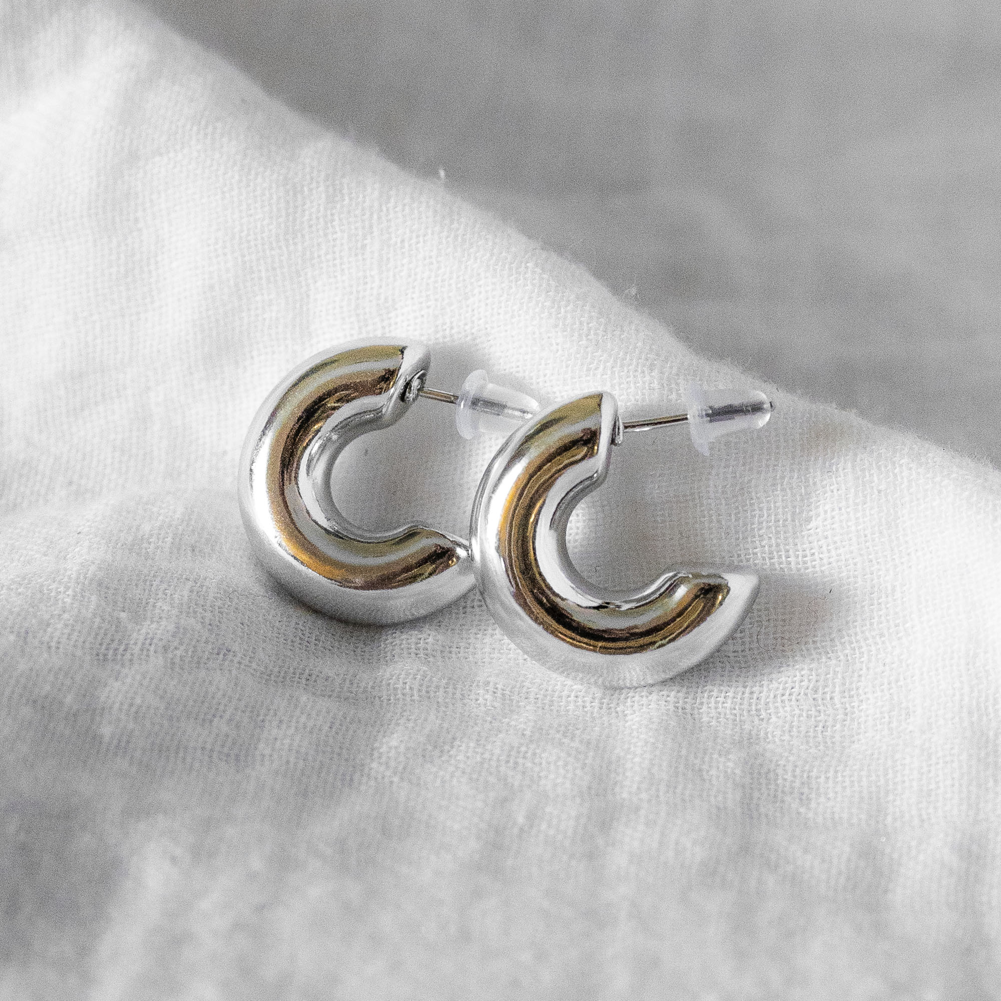Thick C-Shape Tube Hoops Silver