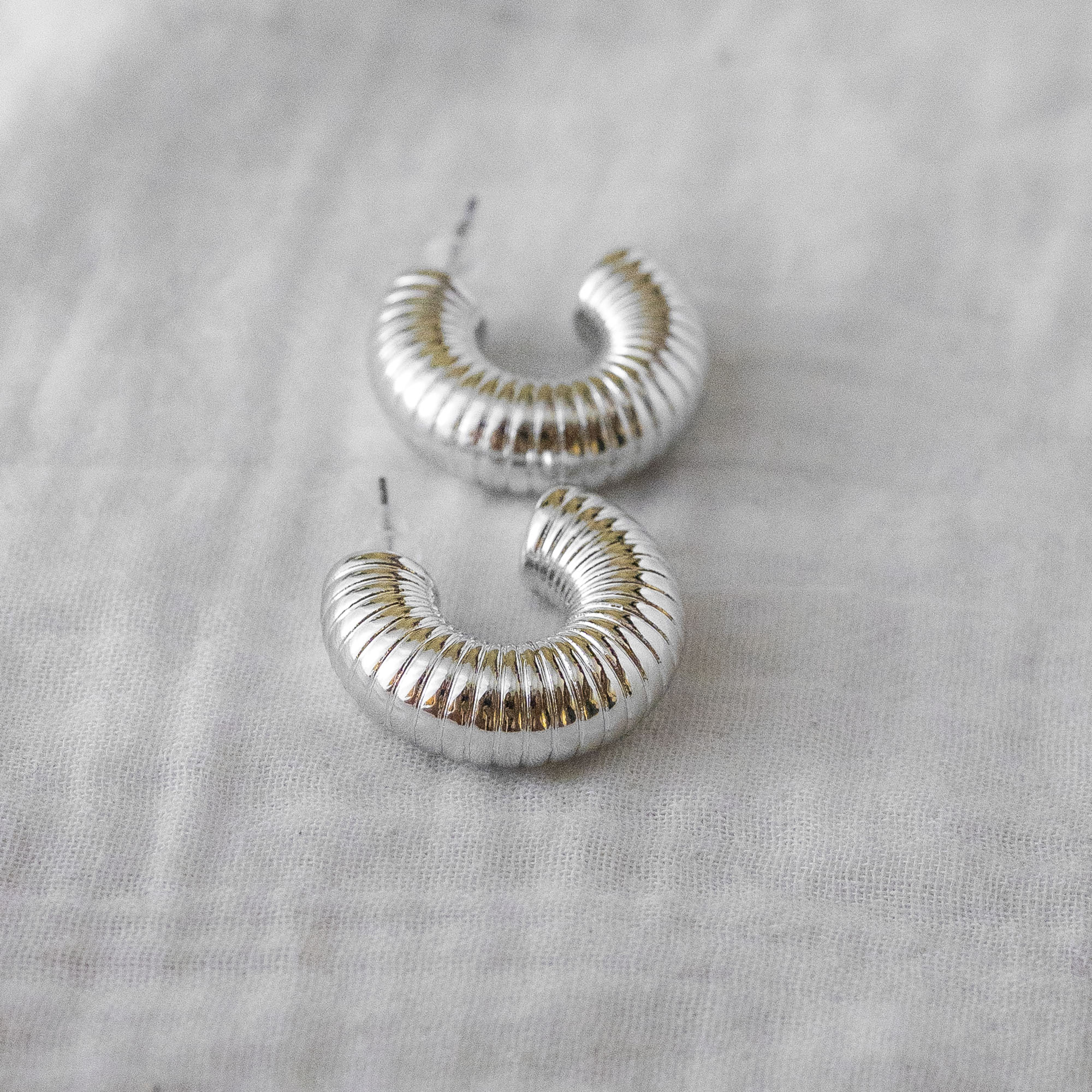 Chunky Ribbed Earring Silver