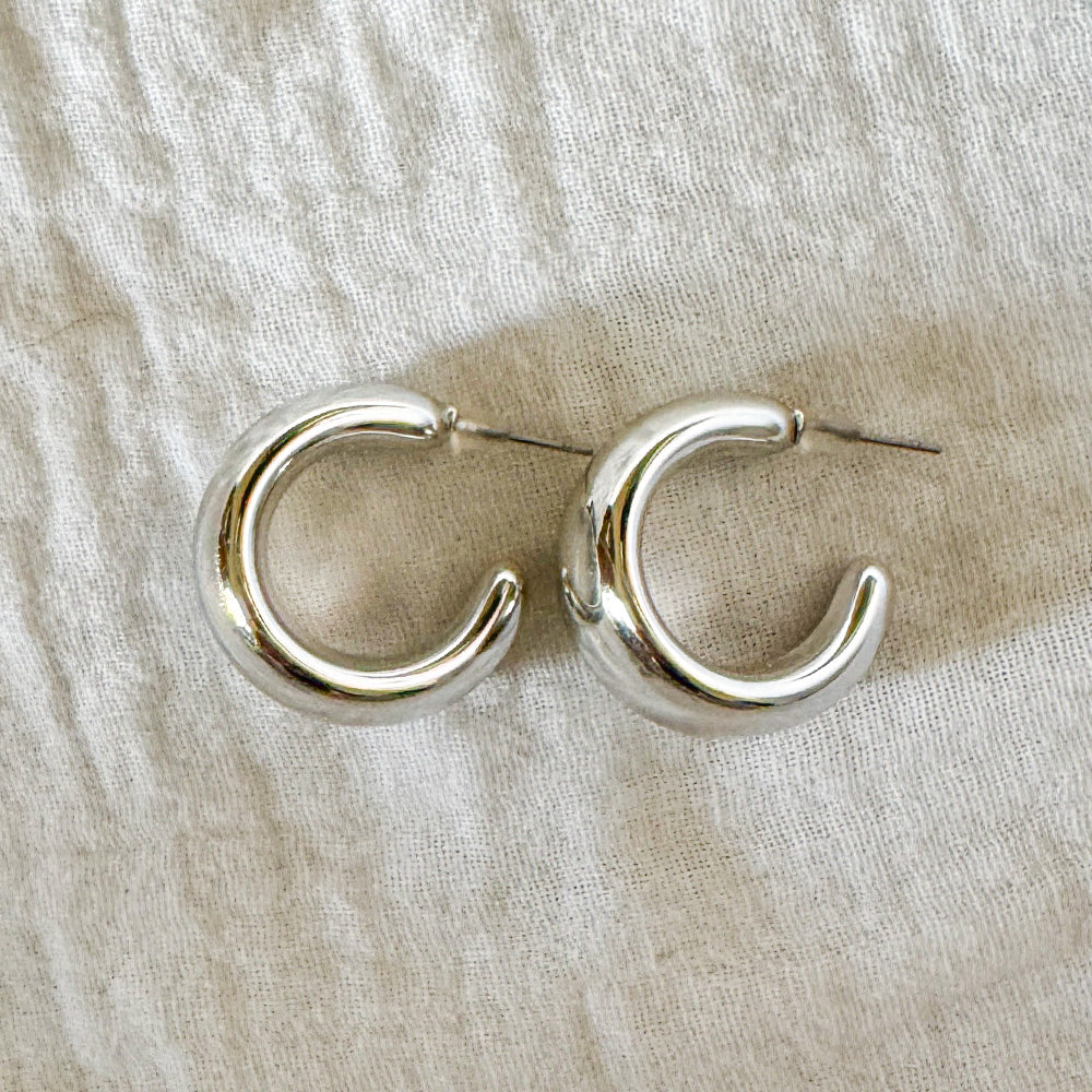 Classic Thick Hoop Earrings Silver