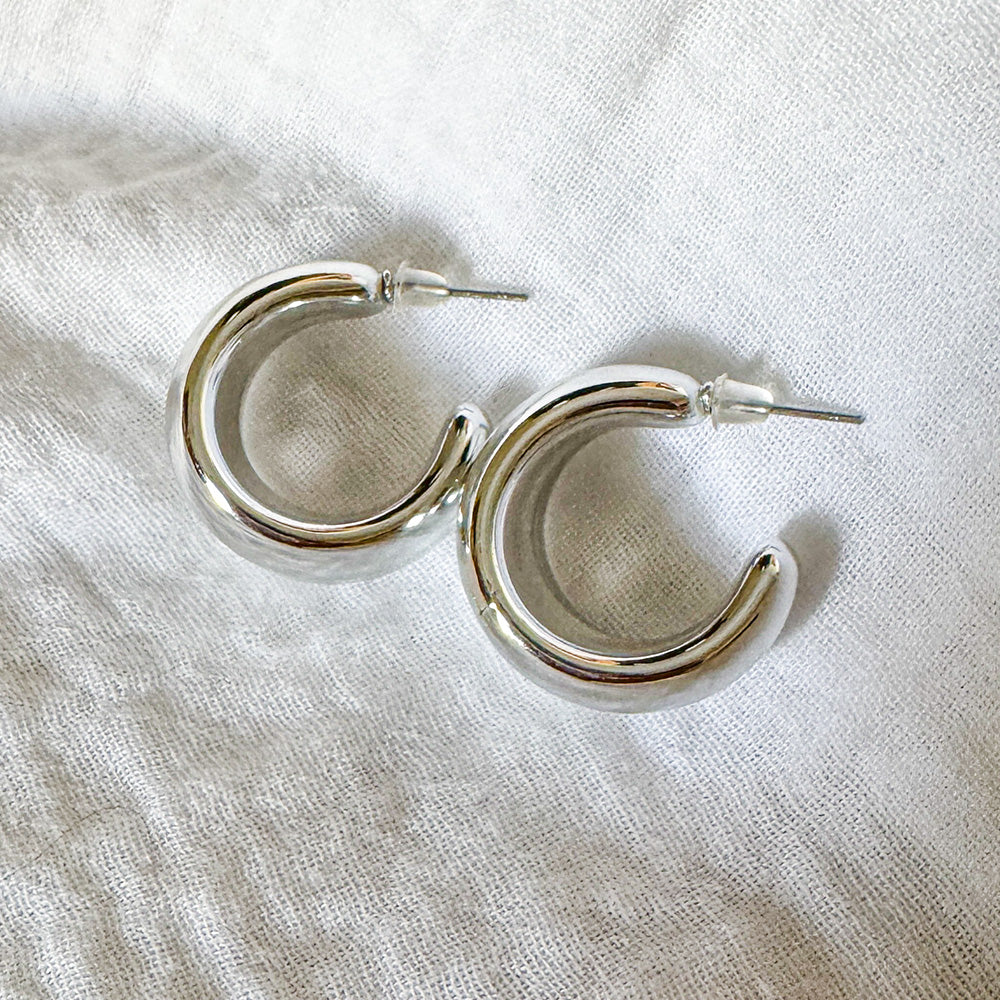 Classic Thick Hoop Earrings Silver