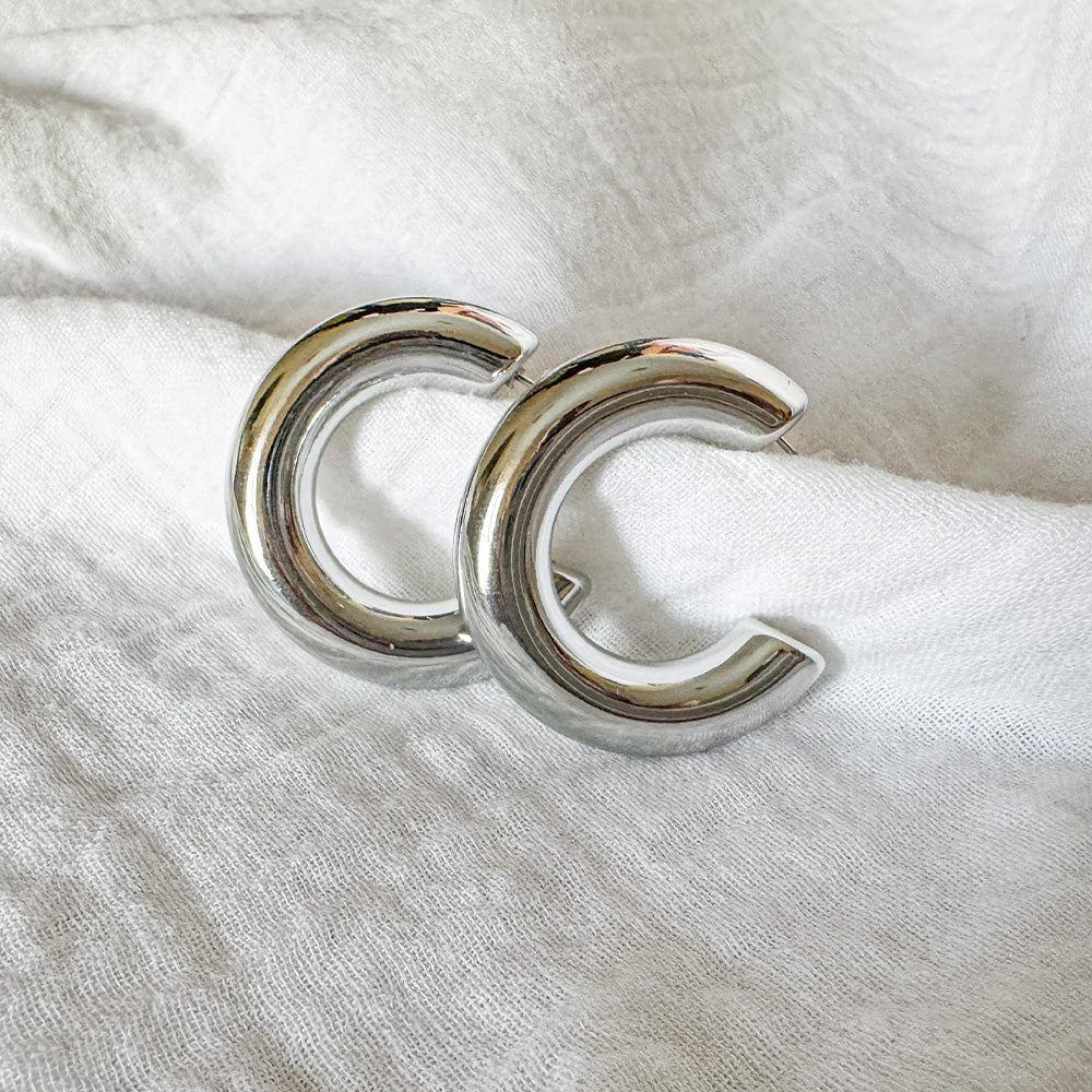 Large C hoops Thick tube Silver