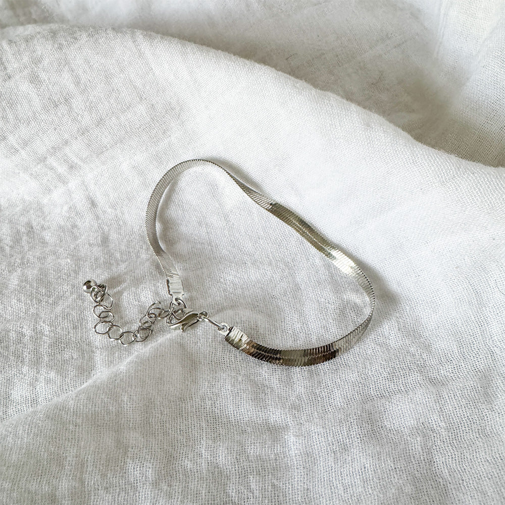 Herringbone Bracelet  Silver - Flat Snake Chain - Minimalist Dainty Jewelry