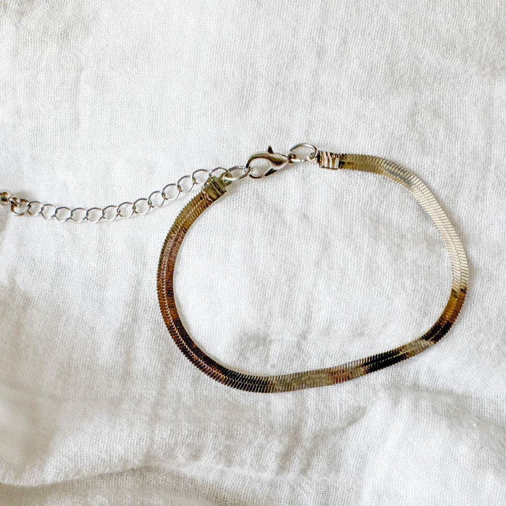 Herringbone Bracelet  Silver - Flat Snake Chain - Minimalist Dainty Jewelry