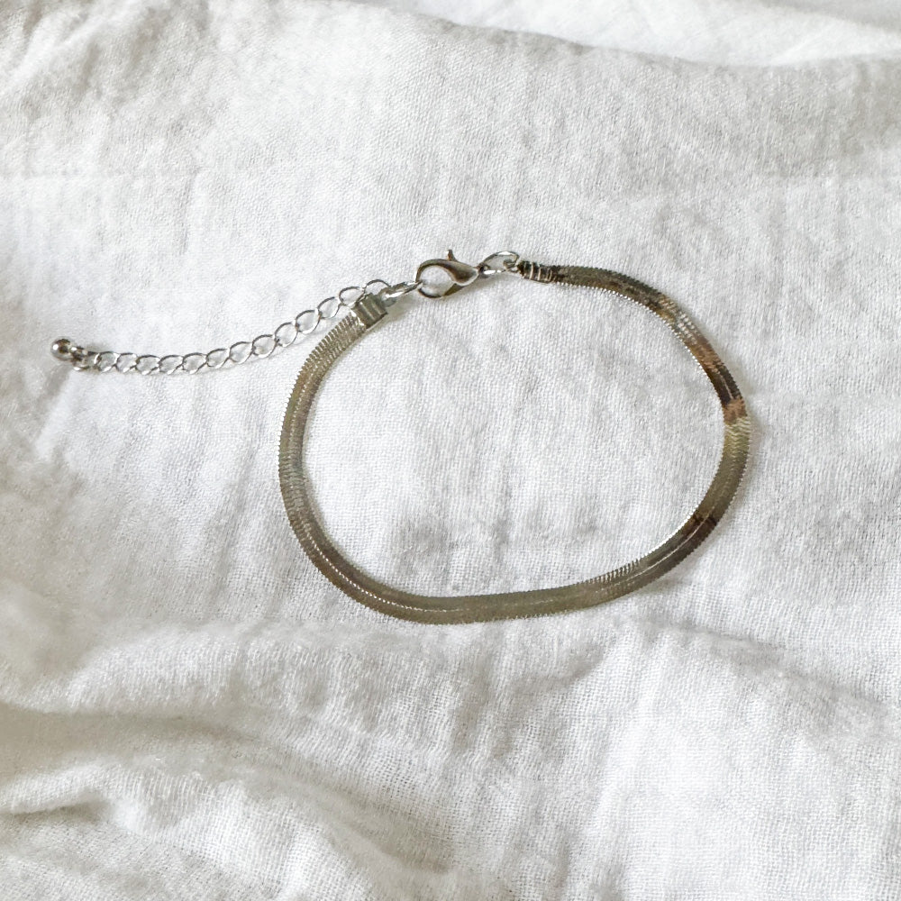Herringbone Bracelet  Silver - Flat Snake Chain - Minimalist Dainty Jewelry