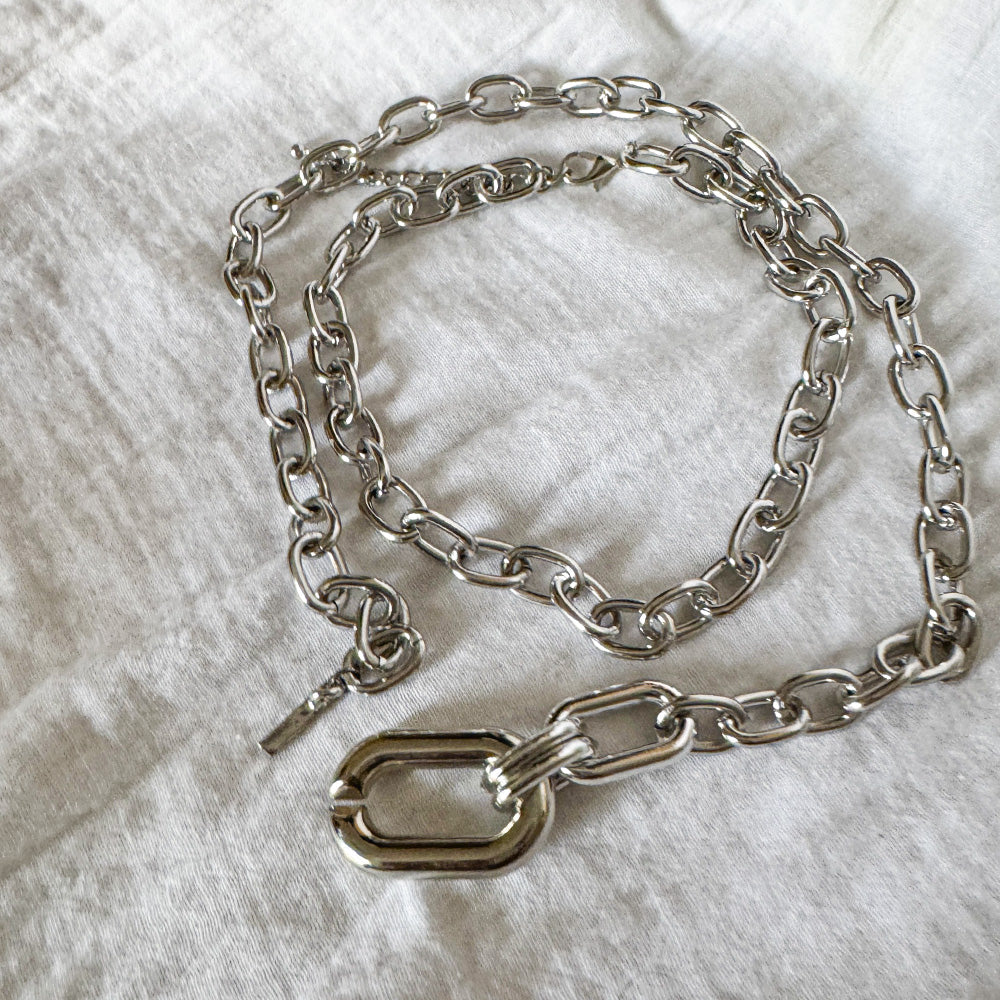 Chunky Dual-Layer Silver Chain Necklace