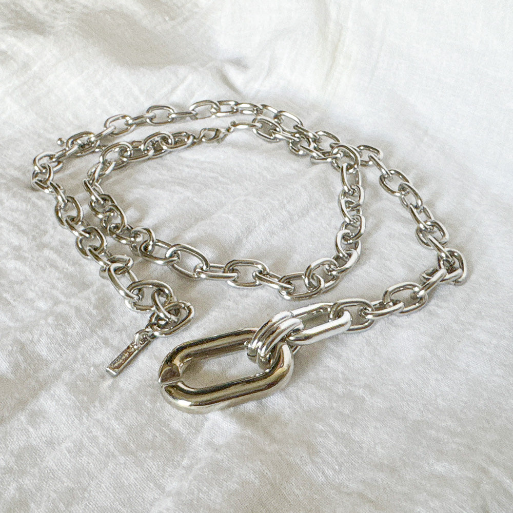 Chunky Dual-Layer Silver Chain Necklace