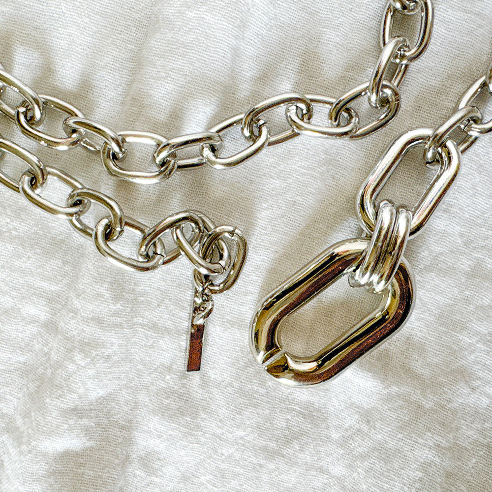 Chunky Dual-Layer Silver Chain Necklace