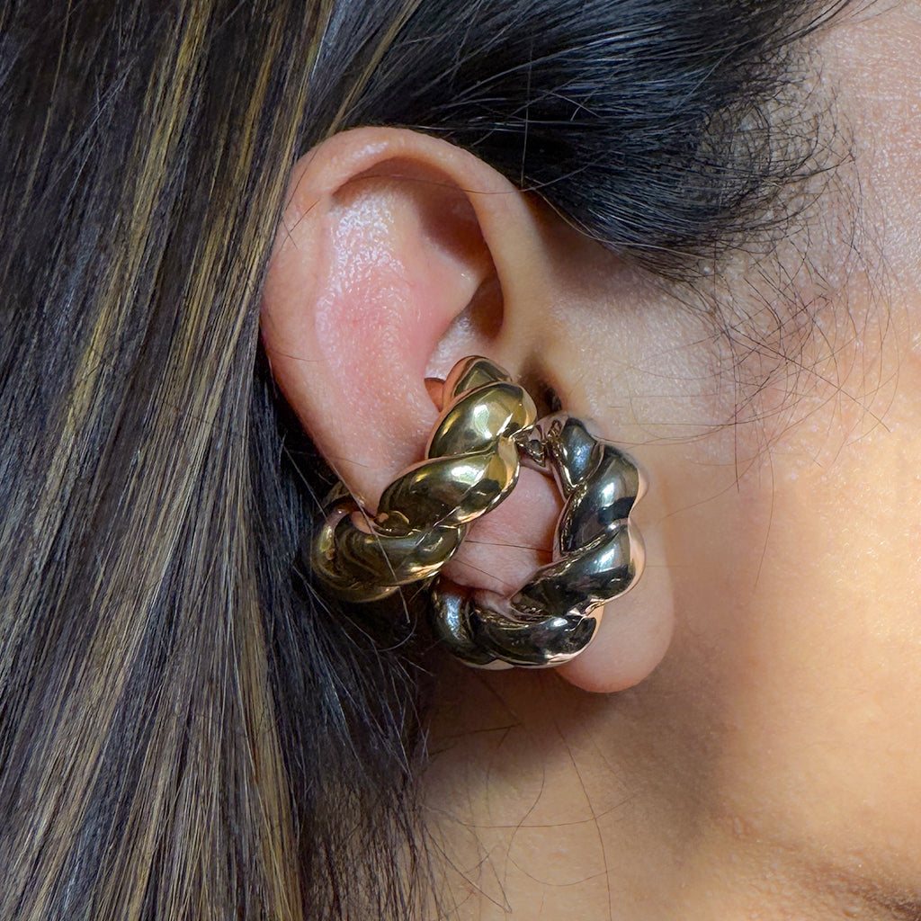Chunky Twisted Braid Ear Cuff Silver