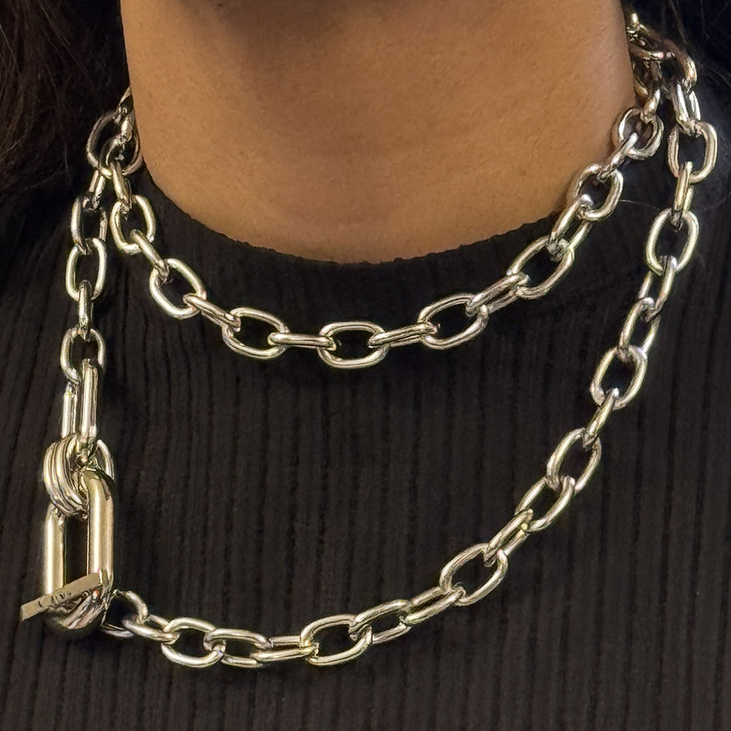 Chunky Dual-Layer Silver Chain Necklace