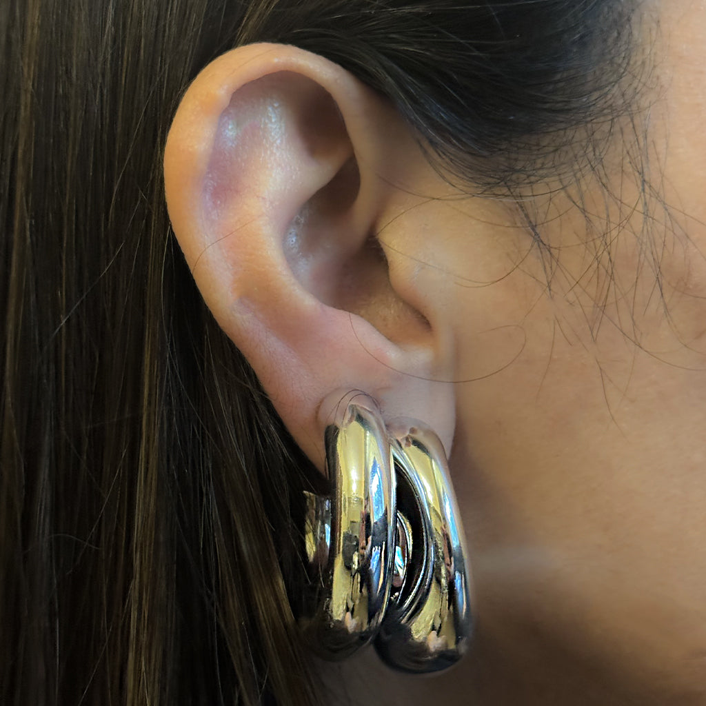 Chunky Wavy Hoop Earrings Silver