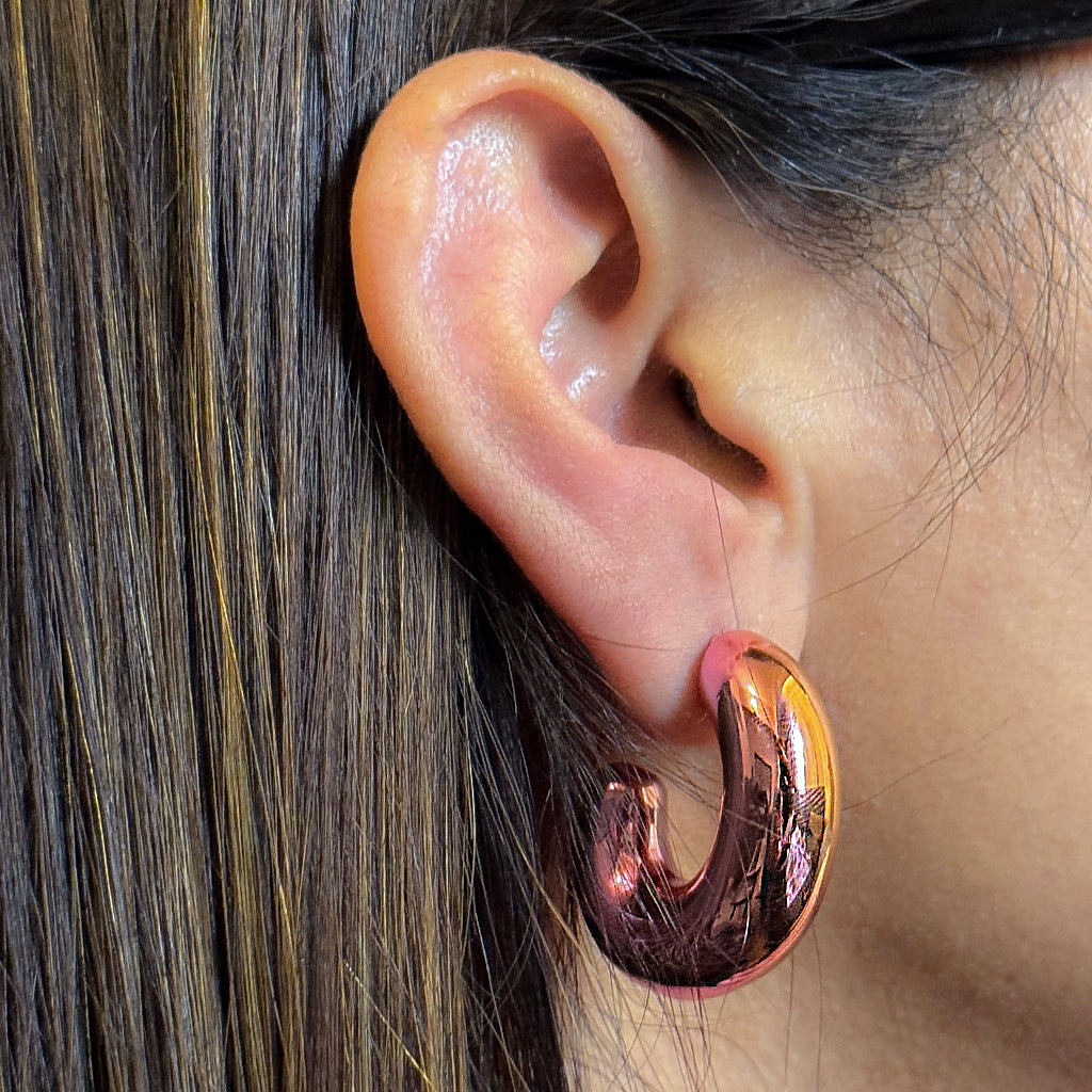 Ombré Pink & Gold Hoop Earrings - Statement C-Hoops