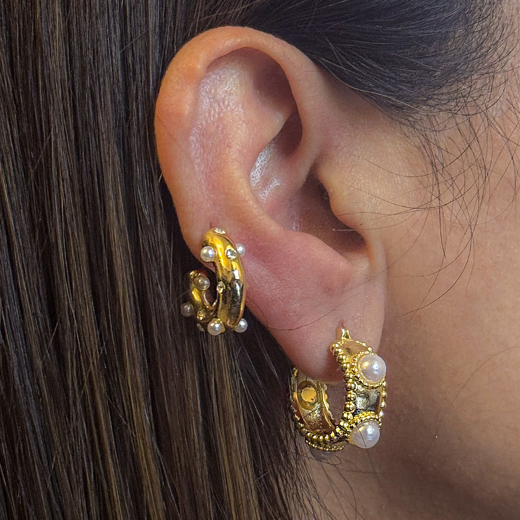 Beaded Pearl Mini-Hoop Earrings Gold