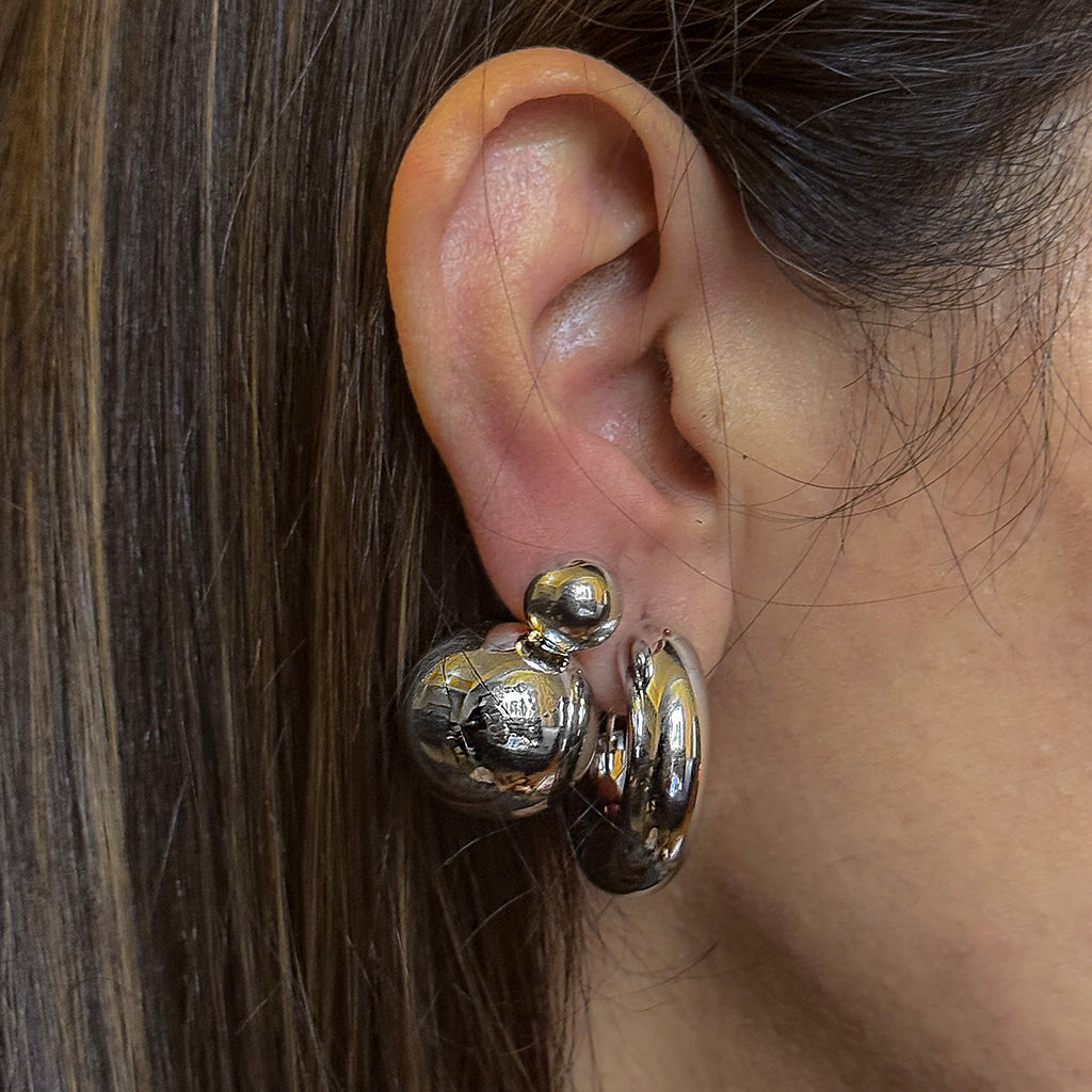 Double Ball Stud Earring Silver