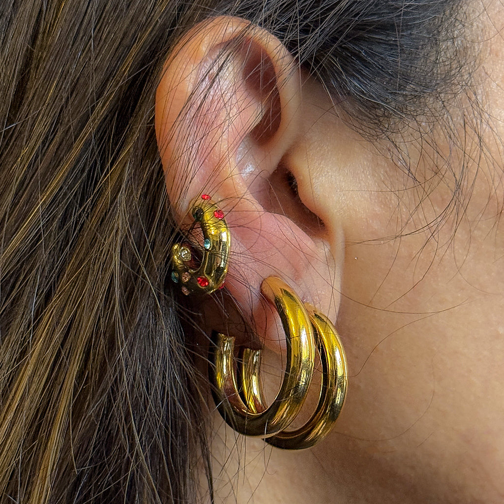 Rainbow Gemstone Mini-Hoop Earrings Gold