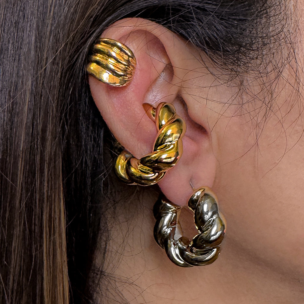 Chunky Twisted Braid Ear Cuff Gold